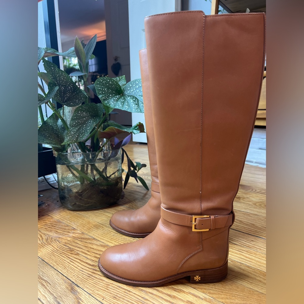 TORY BURCH Brooke Riding Boot tan calf leather like NEW